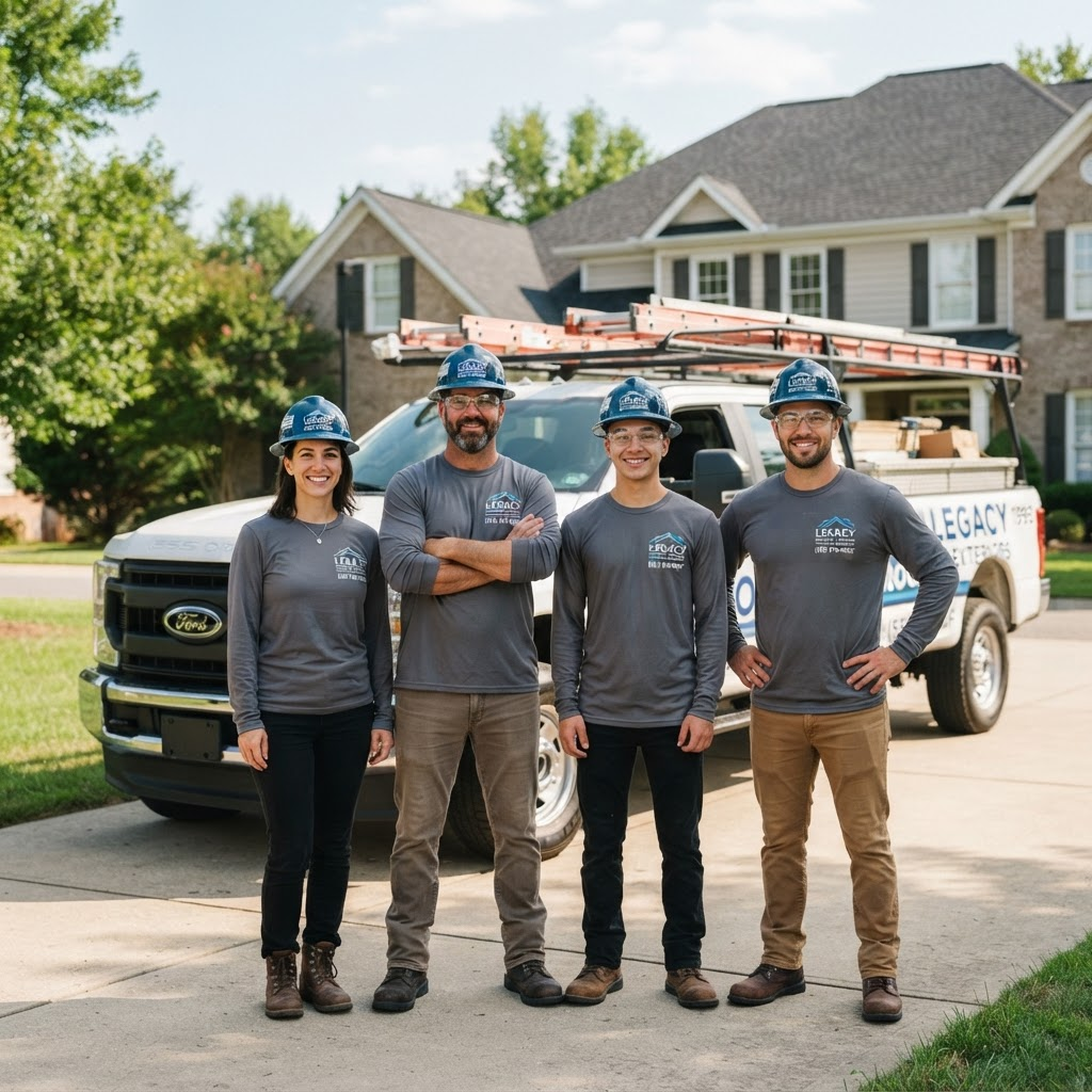 The Zing Roofing crew in front of a work truck